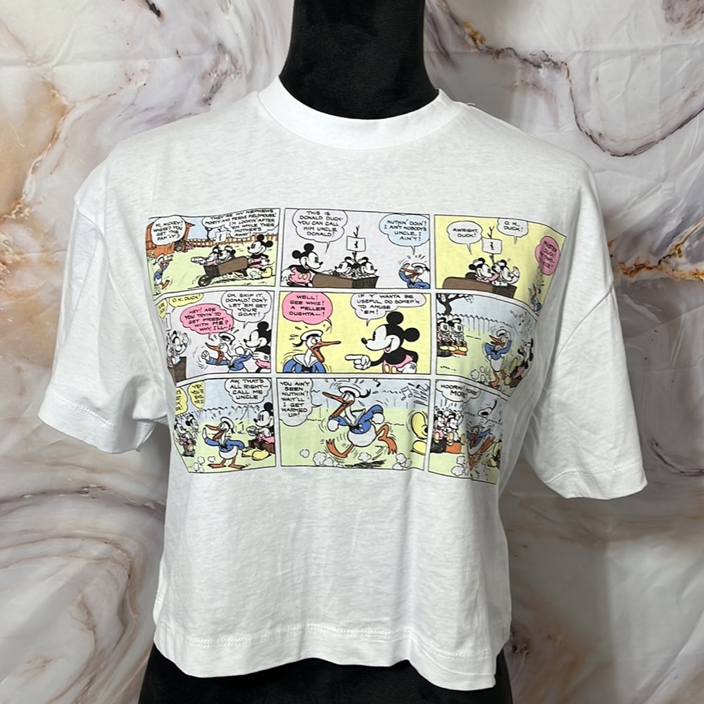 Girls Mickey Mouse Comic Strip Short Sleeve Crop Top Multi Color SZ S